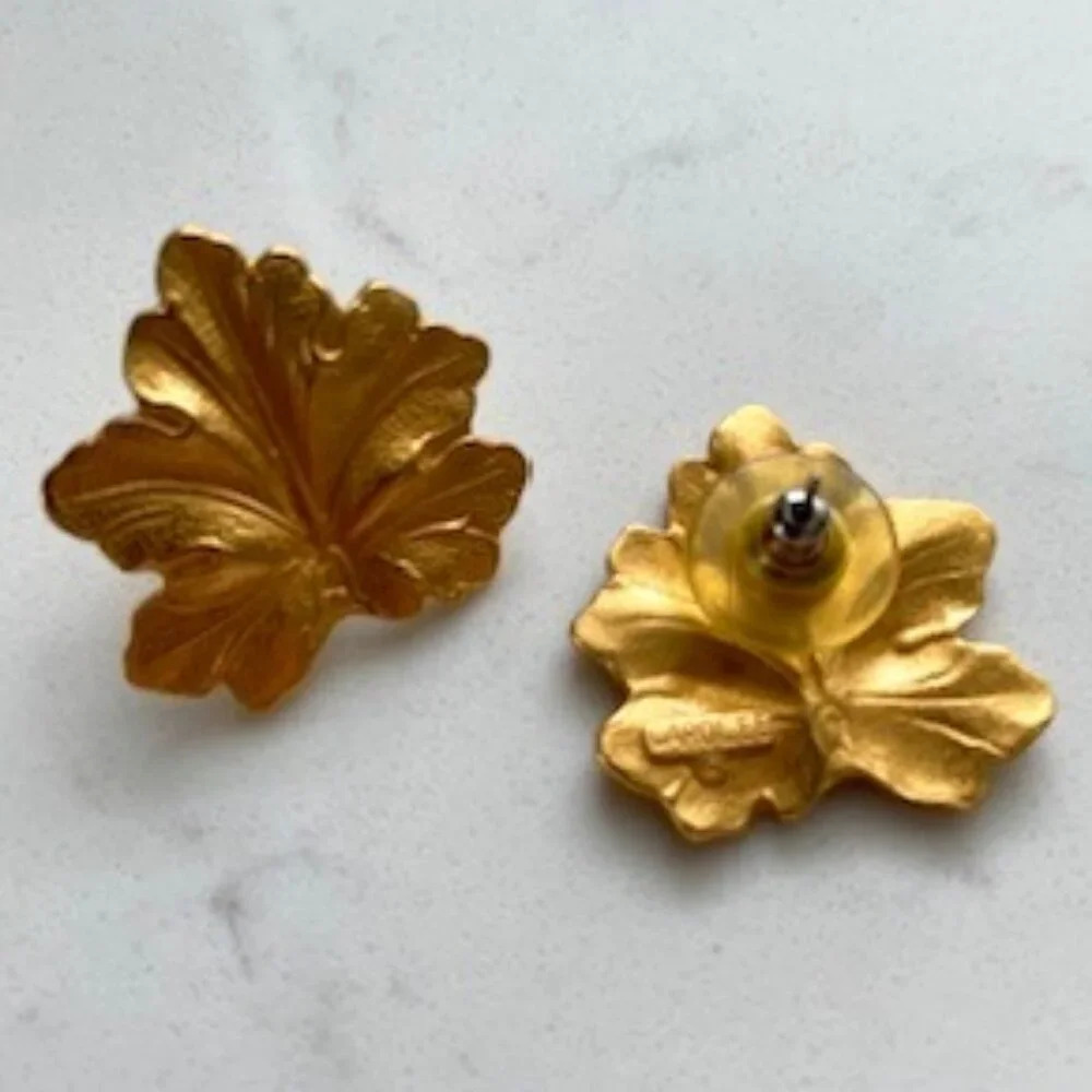 Carolee Gold Tone Metal Stamped Leaf Pierced Earrings Gold Sz OS